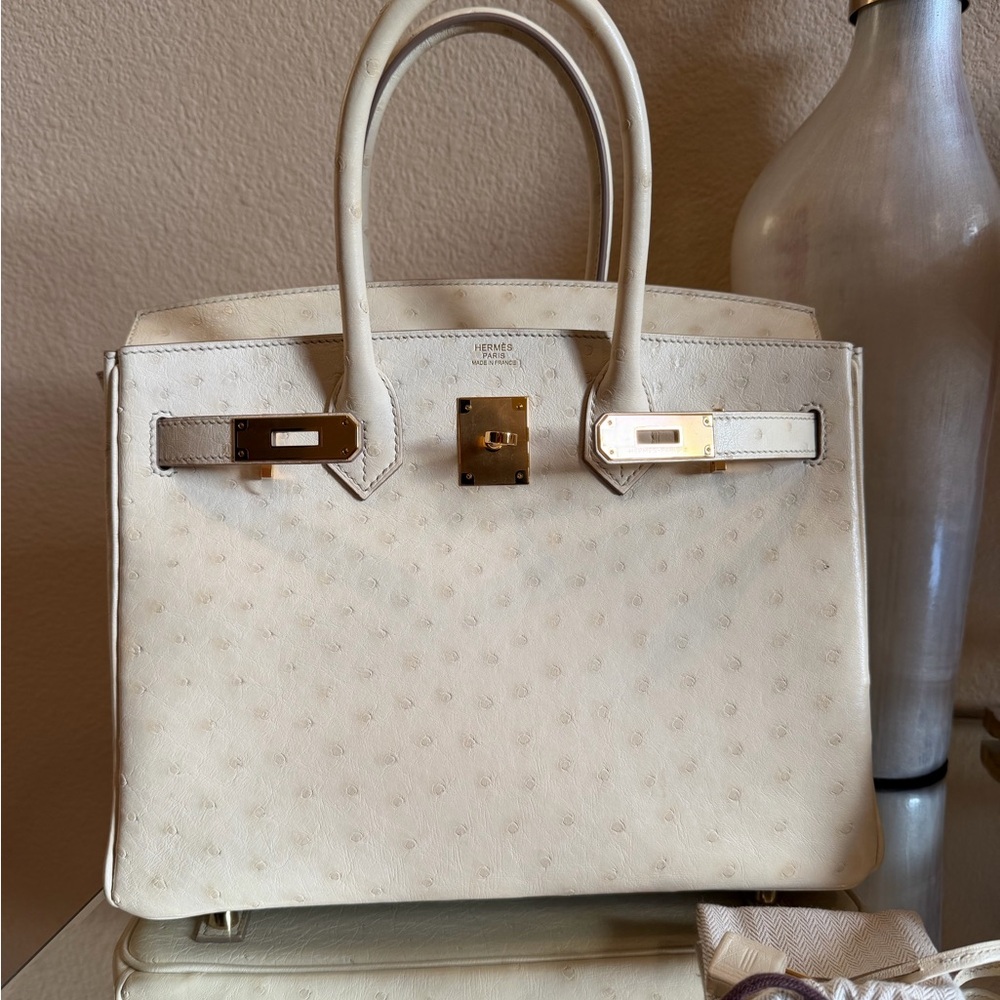 Hermes Cream Satchel Bag Ostrich 2021 Ghw sold ♥️